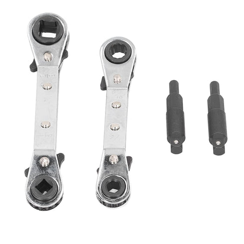 HVAC Service Wrench, 3/8” 1/4” 5/16” Refrigeration Service Wrench Set Air Conditioner Valve Ratchet Wrench with 2 Bit Adapter for Equipment Repair...