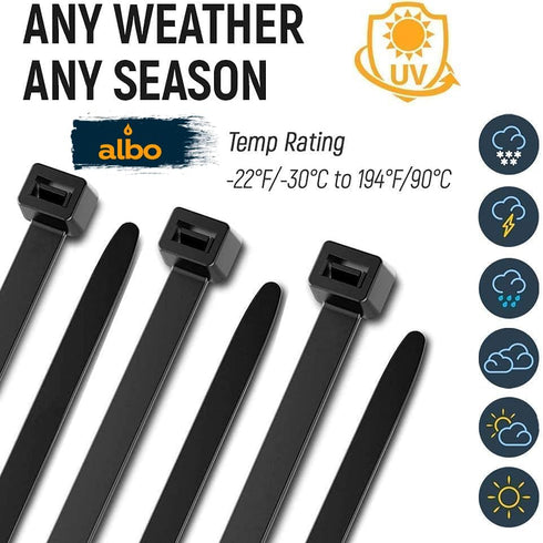 ALBO Black Zip Ties Assorted Sizes 400 Pack Plastic Cable Ties 6+8+10+12 inch Wire Tie UV Resistant Nylon Tie Wraps Assorted Sizes...