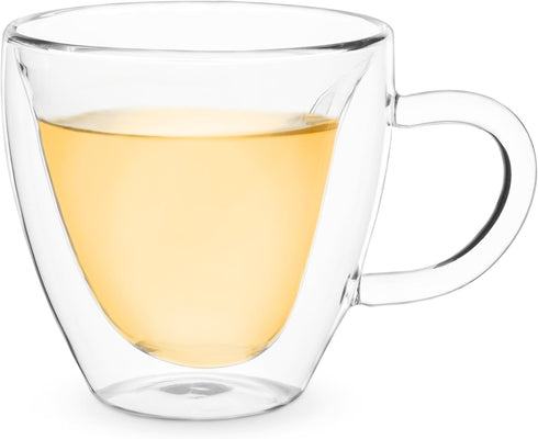 Pinky Up Kendall Heart Shaped Glass Tea Cups with Handle, Double Walled Coffee Mugs, Drinking Glasses for Hot Chocolate Milk, Latte, Eggnog, Cockt...