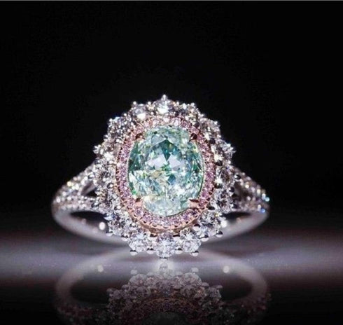 MAIHAO Sparkling 925 Sterling Silver Pink Crystal Diamond Ring Inlaid Green Topaz Color Treasure Engagement Ring Wedding Party Jewelry Size 6-10 (...
