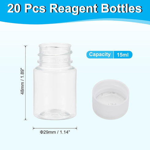 PATIKIL 20 Pcs 15ml Reagent Bottles, PET Wide Mouth Round Bottles with Screw Cap for Lab Water Reagent Liquids Solid Sample Storage Seal, Transpar...