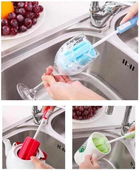 3Pcs Dishwashing Cleaning Bottle Sponge Brush with Adjustable Long Hand Feeding Bottle Cleaner Scrubber for Pot Milk Cup Winebottles Baby Bottles ...