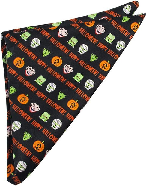 Men's Boys' Happy Halloween Monsters Frankenstein Mummy Witches Jack-O-'Lantern Pocket Square Handkerchief Hanky...