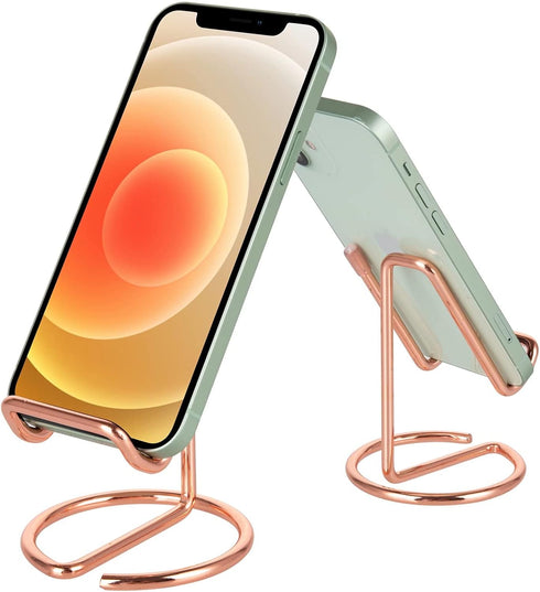 2 Pack Cell Phone Stand for Desk, Cute Metal Rose Gold Cell Phone Stand Holder Desk Accessories, Compatible with All Mobile Phones, iPhone, Switch...