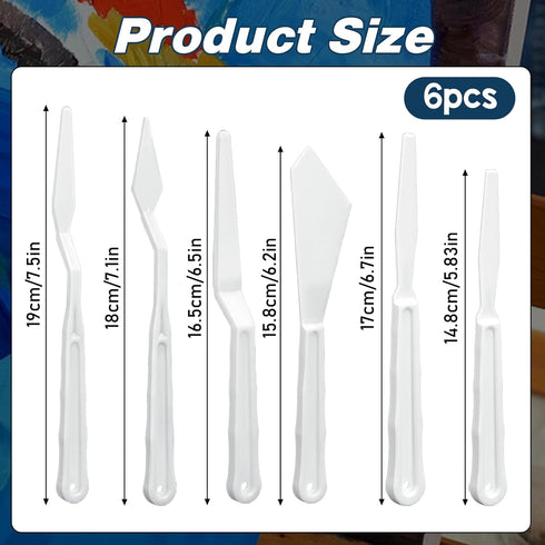 6Pcs Plastic Spatula Palette Knives, Palette Knife Set Thin and Flexible Art Knife Tools Pallet Knife for Acrylic Paint Painting Knife Mixing,Spre...