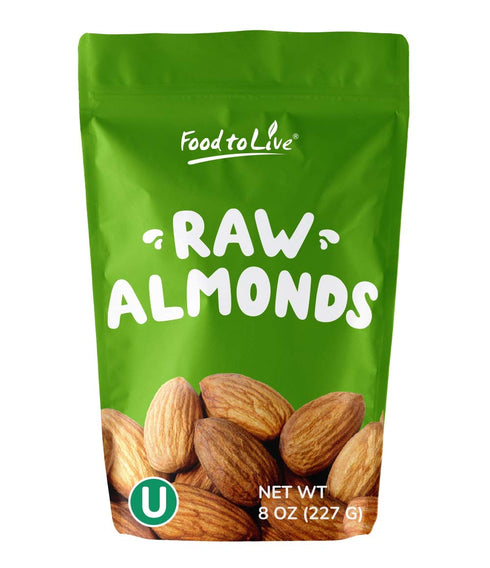 Food to Live California Almonds, 8 Ounces Supreme, Whole, Raw, Unsalted, Unroasted Nuts, Natural. Kosher, Vegan. Keto, Paleo, Low Sodium, Bulk. Gr...