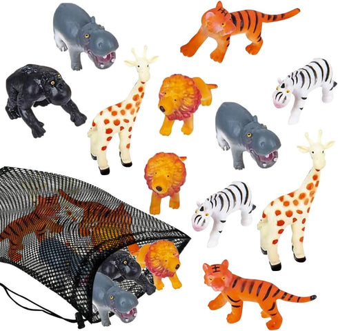 ArtCreativity Safari Figures Assortment in Mesh Bag, Set of 12 Mini Animal Figurines in Assorted Designs, Fun Bath Water Playset for Kids, Party F...