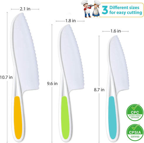MGS Kids Knife Set of 3 for Cooking and Cutting Cakes, Fruits and Veggies Perfectly Safe for Kids Toddler Knife Set for Real Cooking...