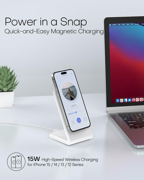 Mag-Safe Charger Stand (with 20W Adapter, 5Ft USB-C Cable) for Apple Standby Mode, Magnetic Wireless Charger with Fast Charging Capability for iPh...