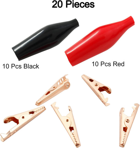 20pcs Insulated Alligator Clips, Heavy Duty Alligator Clamps, 40A Copper Metal Alligator Clips Electrical Testing, Test Leads Connection (Large, B...