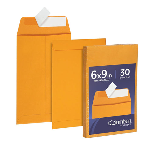Columbian 6 x 9 Catalog Envelopes with Self Seal Closure, 28 lb Brown Kraft, for Mailing Small Paper, Photos & Greeting Cards, 30 Per Pack (COLO40...