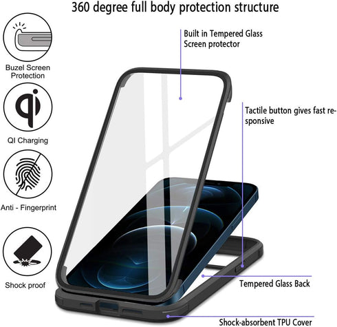 Glass+ Case Compatible with iPhone 11 6.1 inch Full-Body Clear Bumper Case with Built-in 9H Tempered Glass Screen Protector...