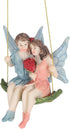 Couple Flower Fairy Garden Pendant, Fairy Girl and Boy Sitting on Swing Sculpture, Exquisite DIY Couple Flower Fairy Garden Pendant, Garden Hangin...
