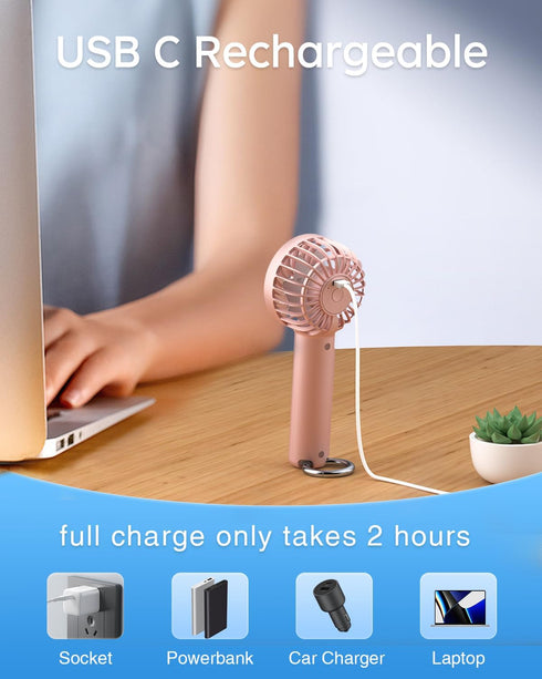 Portable Handheld Fan, Mini Portable Fan, 2000mAh Rechargeable USB Fan, 3 Speed Personal Small Desk Fan, Strong Airflow, Super Quiet, Pocket Fan w...