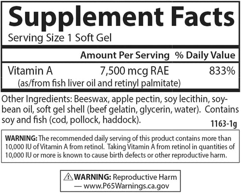 Carlson - Vitamin A, 25000 IU (7500 mcg RAE) with Pectin, Vision Health, Helps Night Vision, Skin Health, 300 Softgels...
