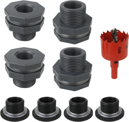 Bulkhead Adapter Fitting for Rain Barrels Spigot Connector, 4 PCS Garden Water Tank Hose Adapter Kit with Rain Barrel Overflow Spigot Plug and Hol...