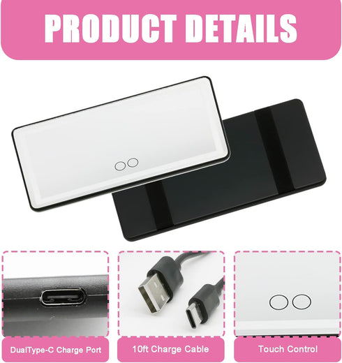 Car Sun Visor Vanity Mirror, Car Interior Accessories Makeup Mirror with 3 Light Modes & 60 LEDs, Rechargeable Led Light Car Mirror with Dimmable ...