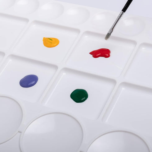 Palette for Watercolors, Oil & Acrylic Paints, Mix & Separate Colors, White, Art 20 Wells, 13” x 10” 4 slated Squares, 4 Squares, 4 Large circular...