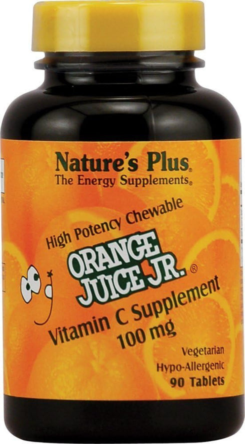 Natures Plus Orange Juice Jr. - 90 Chewable Tablets - 100 mg Vitamin C - Immune System Support - Gentle on The Stomach - Vegan, Gluten Free - 90 S...