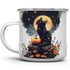 Mystical Black Cat Full Moon Enamel Camp Mug, Fall Halloween Spooky Nature Outdoor Camping Campfire Coffee Cup, Witchy Celestial Autumn Aesthetic ...