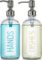 JASAI 2Pack 18OZ Glass Soap Dispenser with Rustproof 304 Stainless Steel Pump, Kitchen Soap Dispenser with Hands & Dishes Label, Refillable Dish S...