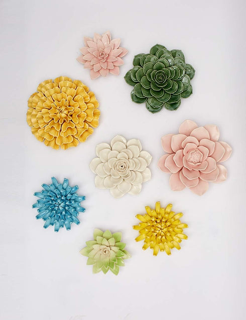 SEINHIJO Ceramic Flower Wall Decor 3D Wall Art Sculpture Modern Arts Gifts Yellow 5.1inch...