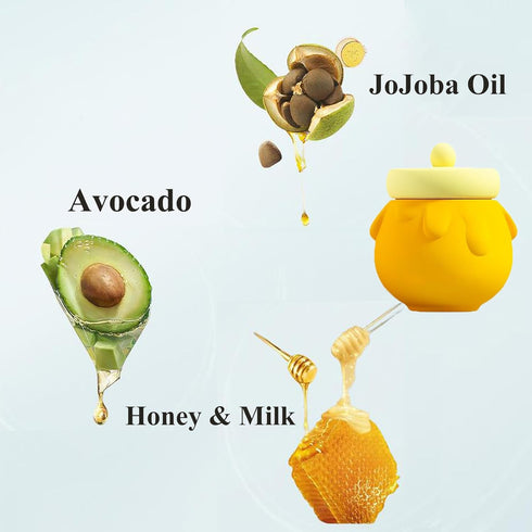 Honey Lip Mask, 3 In 1 Cute Hydrating Lip Mask for Women Girls, Honey Lip Balm with Wand, Milk Lip Masks for Dry Lips, Day and Night Night Lip Mas...