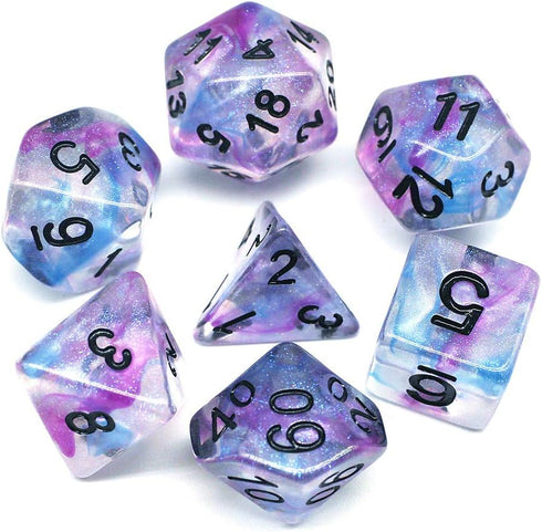 Dice DND Dice Set RPG Glitter Dice Fit Dungeons and Dragons D&D Pathfinder MTG Role Playing Games Polyhedral Dice Transparent Dice with Purple & B...