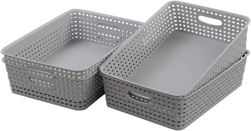 4-Pack Plastic Office Storage Baskets, A4 Basket Trays, Grey...
