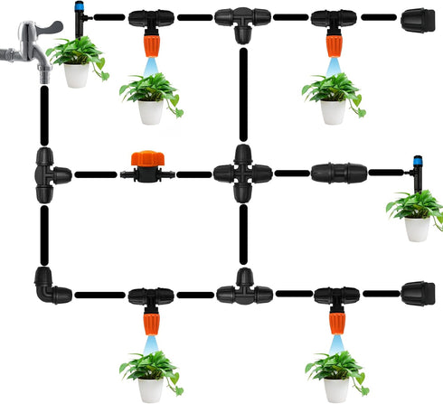 1/4" Drip Irrigation Fittings Kit, 50 Pcs Lock Barbed Connectors for 1/4 Inch Drip Irrigation Tubing - 15 Couplings, 10 Tees, 10 Elbows, 10 End Pl...