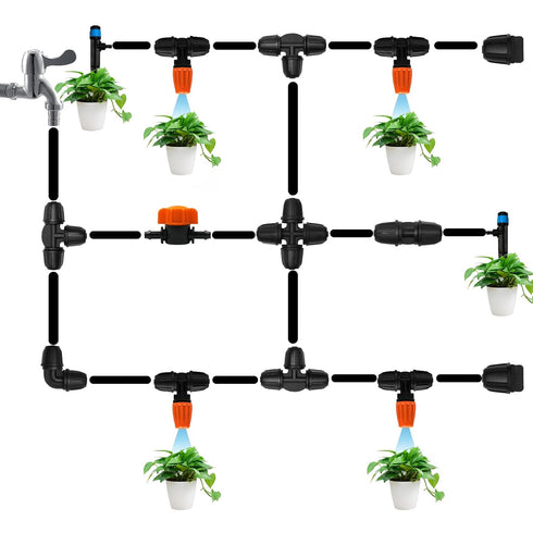 24 Pcs Upgraded Micro Spray Irrigation Drippers for 1/4" Drip Tubing, Adjustable Three-Way Atomizing Nozzle Irrigation Emitters Tee Misting Drippe...