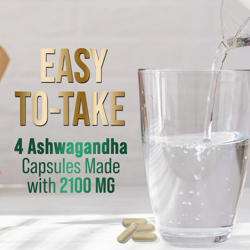 Herbal Ashwagandha 2,100 mg - Extra Strength Unwind, Calm & Relax Support with Black Pepper - Natural Focus & Energy Support - Ashwagandha Powder ...