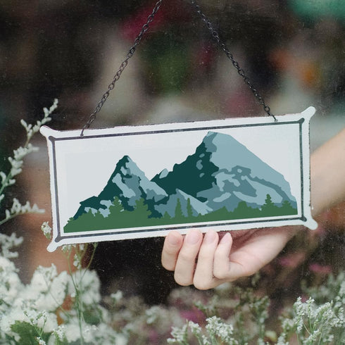 2pcs Layered Mountain Stencil 11.7×8.3inch Large Nature Mountain Forest Stencil Template with Paint Brush Reusable Tree Drawing Templates for Craf...