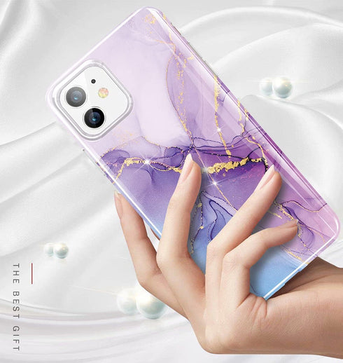 luolnh Gold Glitter Sparkle Marble Case for iPhone 12/12 Pro 6.1" - Soft Silicone TPU Bumper Cover (Purple/Blue)...