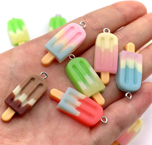 Fundiyoug 30 Pcs Ice Cream Charm Rainbow Resin Ice-Lolly Pendants Mini Popsicle Flatback Charms for DIY Earring Keychain Necklace Bracelet Jewelry...