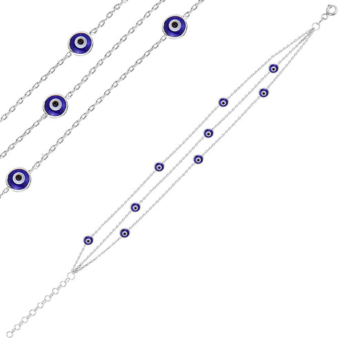 Evil Eye Bracelets Sterling Silver 925 - Triple Layered Chain Protection Blue Ojo Turco Bracelet for Women - Womens Dainty Boho Jewelry - Kabbalah...
