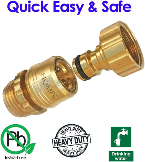 HQMPC Garden Hose Quick Connect No Pb Solid Brass Quick Connector Garden Hose Fitting Water Hose Connectors 3/4 inch GHT (2 Sets)...