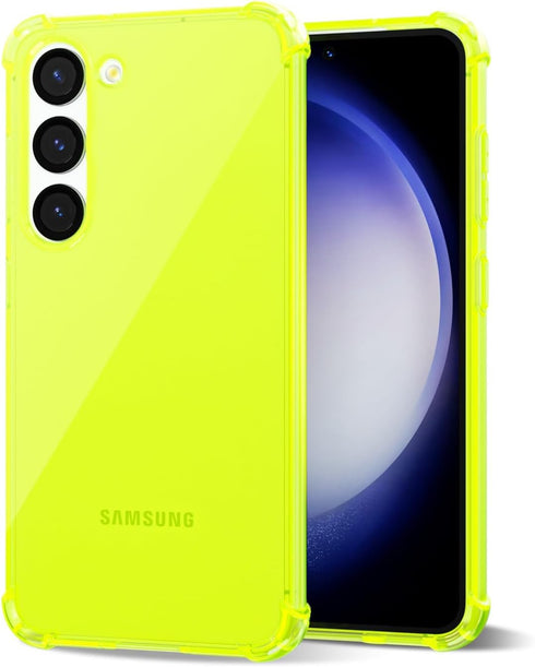 for Samsung Galaxy S23 Case Clear, Neon Bright Vibrant Color, Transparent Jelly Protective Silicone Phone Case for Women Girly Cute, Thin Slim Sof...
