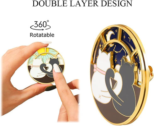 Spinner Anime Cat Enamel Pin - Rotatable Cute Couple Cats Alloy Metal Brooch Lapel Pins for Backpack Bag Jackets...