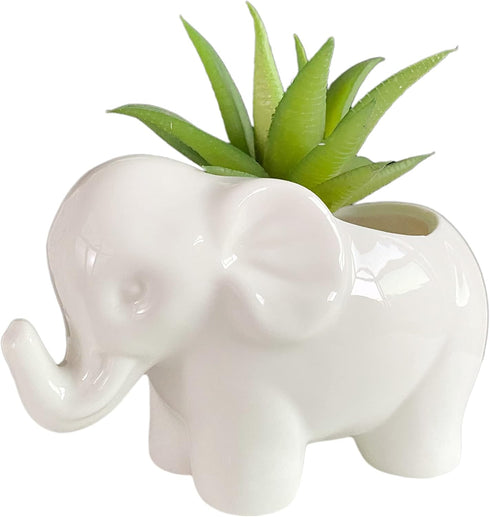 Cute Animal Elephant Shaped Ceramic Succulent Cactus Air Plant Flower Pots Planters-Plant Not Included (Small White)...