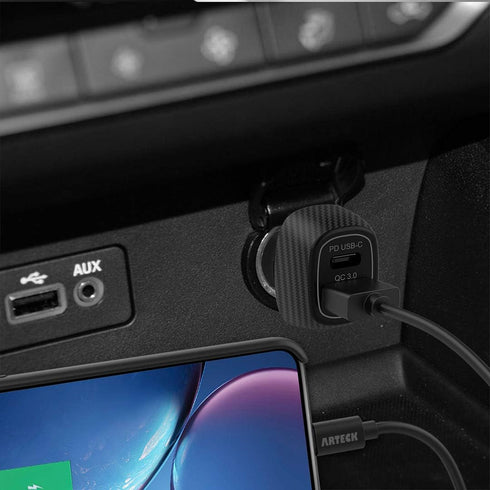 Car Charger, Arteck 40W/8A PD USB-C/Quick Charge 3.0 USB Port Adapter with 2 USB Port, Compatible with iPhone 15 15 Pro 14 Plus 14 Pro Max13 12 11...