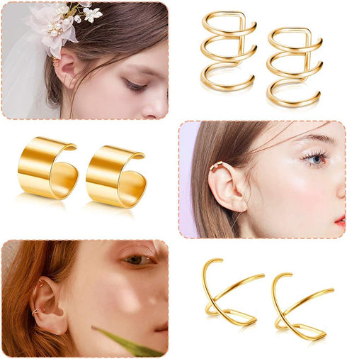18 Pairs Ear Cuff, Roctee 6 Styles Cartilage Clip On Earrings Set Stainless Steel Ear Clip Fake Cartilage Earring Non Piercing Helix Cartilage Ear...