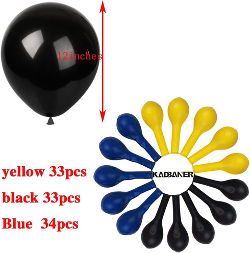 KADBANER Yellow Blue Black Balloons,100 Pack 12 Inch Latex Balloons...