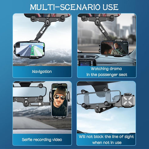 Rear View Mirror Phone Holder,?2023 New Upgraded? 360°Rotatable+Retractable Rearview Mirror Phone Holder,Universal Multifunctional Phone Mount for...