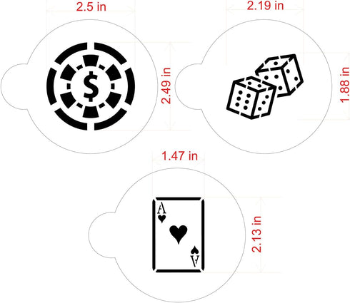 Designer Stencils Casino Night Cookie Stencil Set, (Dice, Cards, Poker Chip) Beige/semi-transparent...