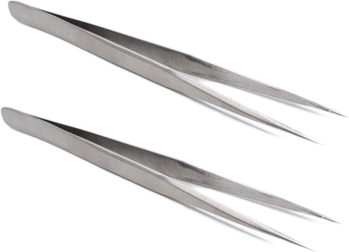 2 Pcs Precision Tweezers Fine-Pointed Tip Metal Tweezers with Protective Sleeves for Crafts Jewelry Watch Clock Electronic Components Beading Repa...