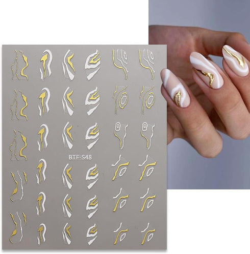Gold Nail Art Stickers Metallic Line Nail Decals 3D Self-Adhesive Gold Silver Curve Stripe Wave Nail Design Luxury French Tip Manicure Nail Art Su...
