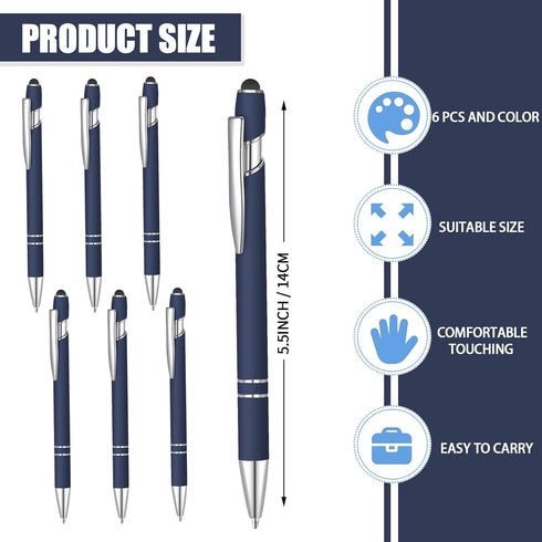 6 Pcs Blue Ink Ballpoint Pen with Stylus Tip 2 in 1 Ballpoint Pen Metal Pens Stylus Pen for Touch Screens School Office Coworkers (Blue)...