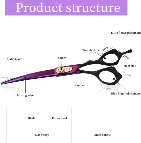 Dream Reach 7.0 inches Professional Decompressed Elastic Handle Pet Grooming Scissors Set,Straight & Chunker & 2 Curved scissors 4pcs set for Dog ...