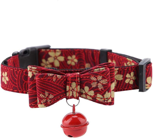 Dog Collar Bow Tie Collar, Dog Cat Collar with Bowtie,Soft Adjustable Cute Flowers Printed Dog Collar with Bow Tie Bell Pet Collar for Cat Small M...
